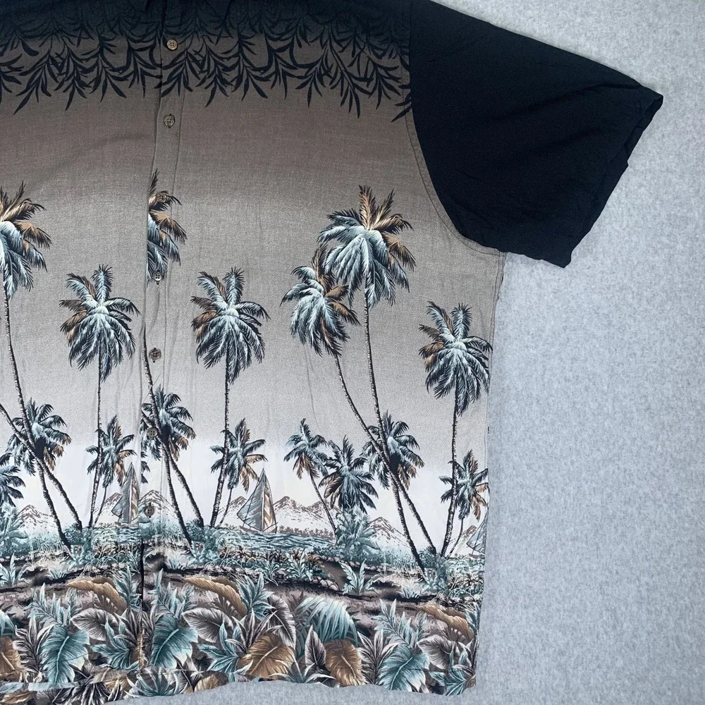 David Taylor Button Down Shirt Mens 4XL Black Brown Tropical Palm Tree Rayon